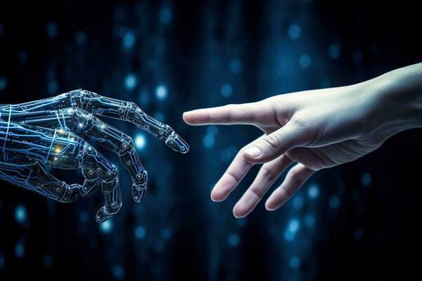 AI generative. Robot and human hands touch each other 24023527 Stock Photo  at Vecteezy