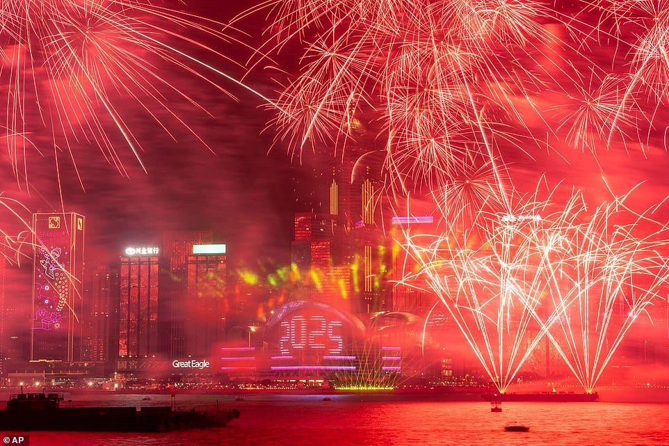 HONG KONG: Fireworks explode over Victoria Harbour to celebrate the start of 2025 at Tsim Sha Tsui in Hong Kong
