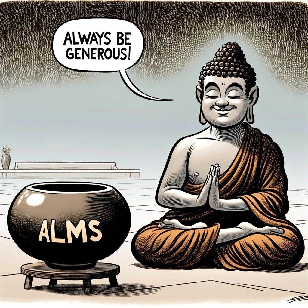 The Buddha preaching generosity while living off of alms