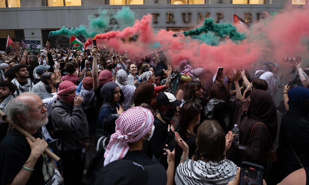 Protesters gather at Union Square in New York City to demonstrate against Israel's ongoing war in the Gaza Strip and express solidarity with Palestinians on June 10, 202. Demonstrators chanted Gaza! Gaza! as they flooded the subway station near Union Square. Photo: VCG