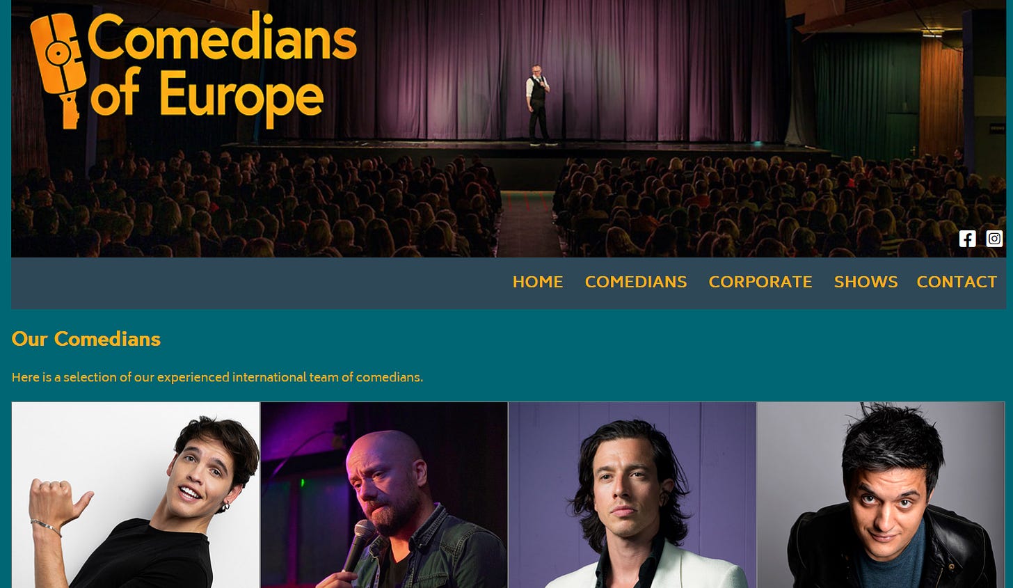 Screenshot of the website of Comedians of Europe