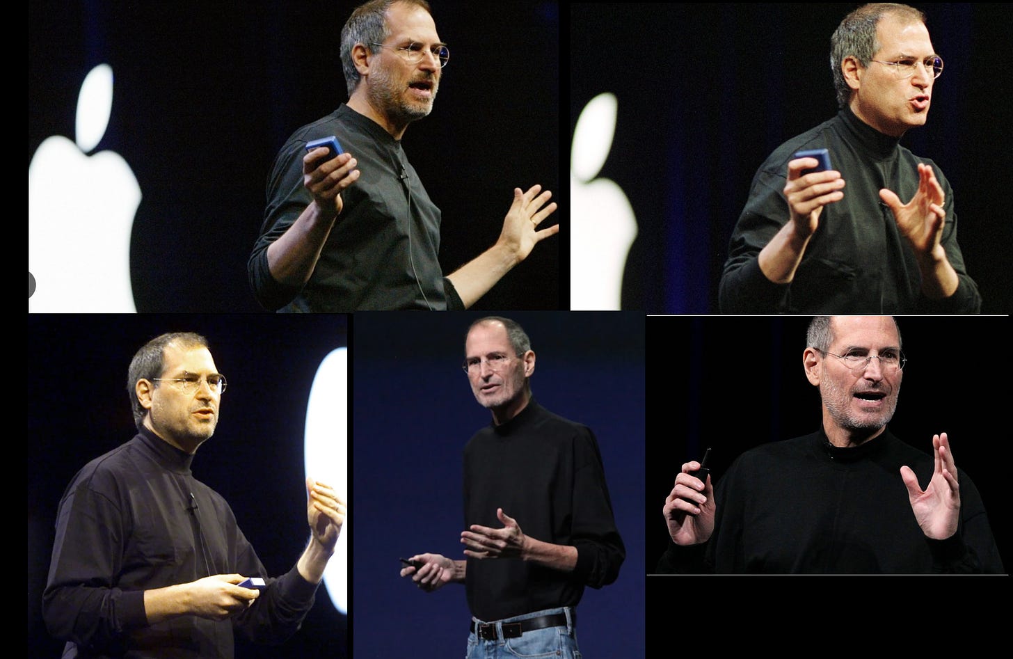 Steve Jobs always has his hands open in each image