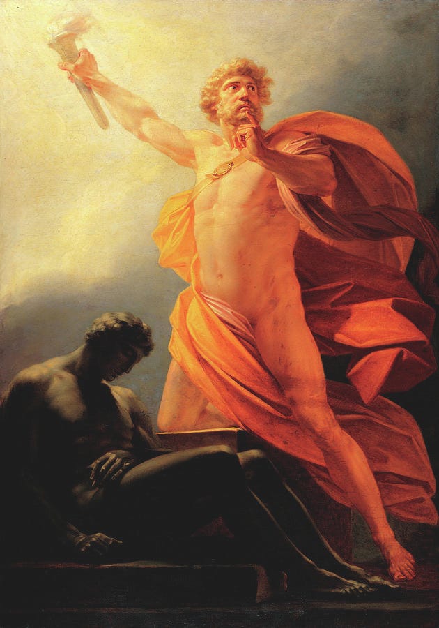 Prometheus Brings Fire to Mankind Painting by Heinrich Friedrich Fuger