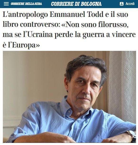 Zlatti71 on X: "🇮🇹 Professor Emmanuel Todd: "I am not pro-Russian, but if  Ukraine loses, Europe will win." "The outcome of this war will decide the  fate of Europe. If Russia is