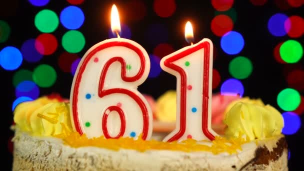 Number 61 Happy Birthday Cake Witg Burning Candles Topper. Stock Video  Footage by ©Veksler #448011294