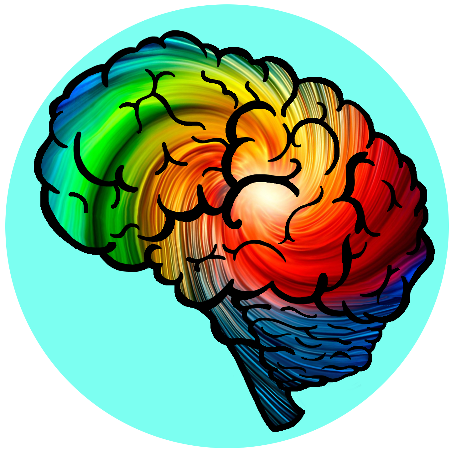 rainbow brain in a teal circle