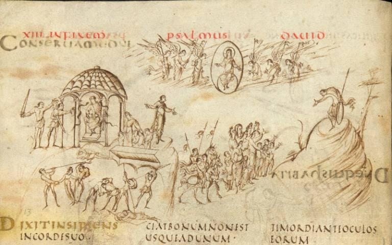 image from the Utrecht psalter, 9th century