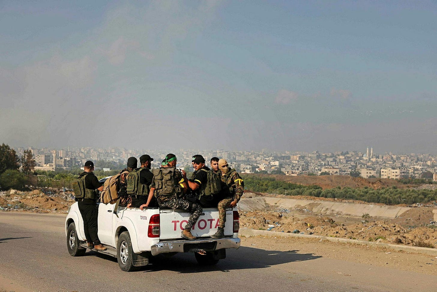 Hamas terrorists driving to the Erez crossing in southern Israel on the morning of October 7.