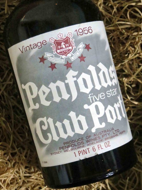 Penfolds Five Star Club Port, label from 1956