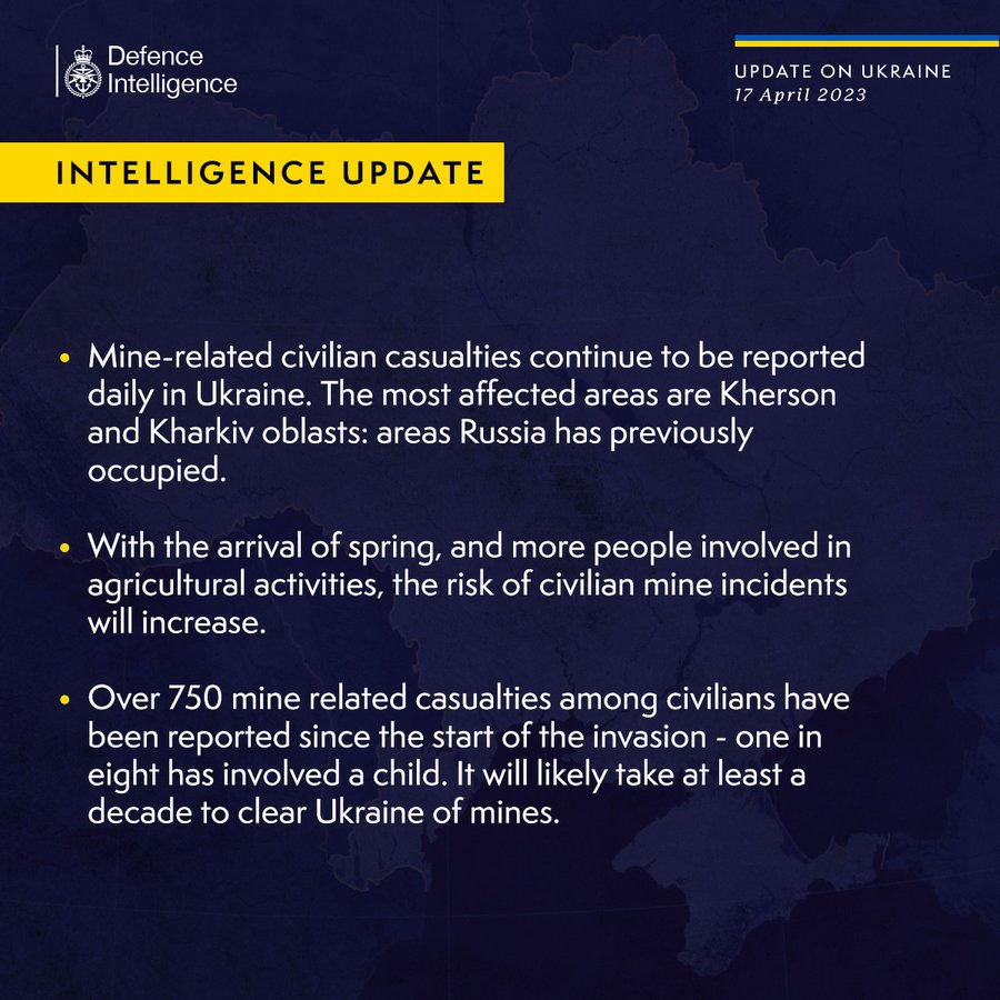 Latest Defence Intelligence update on the situation in Ukraine - 17 April 2023.