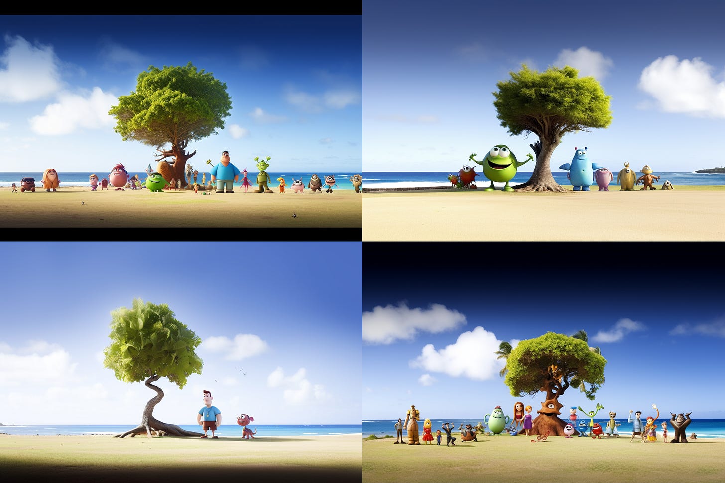 Midjourney Version 5 results for "Pixar cartoon" mixed with an image of a tree