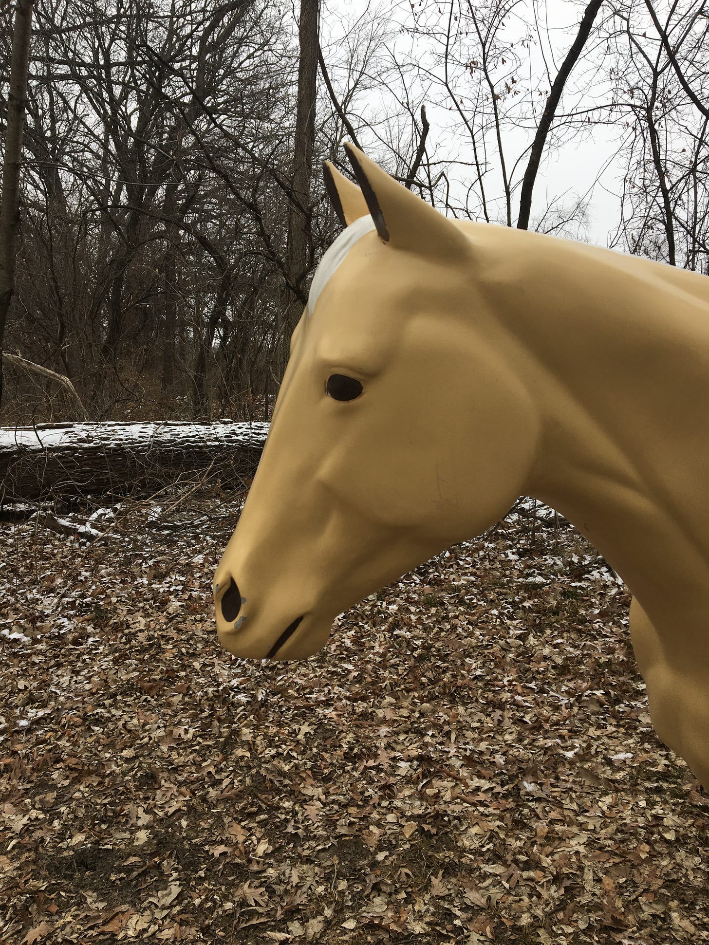 life size fake horse in forest