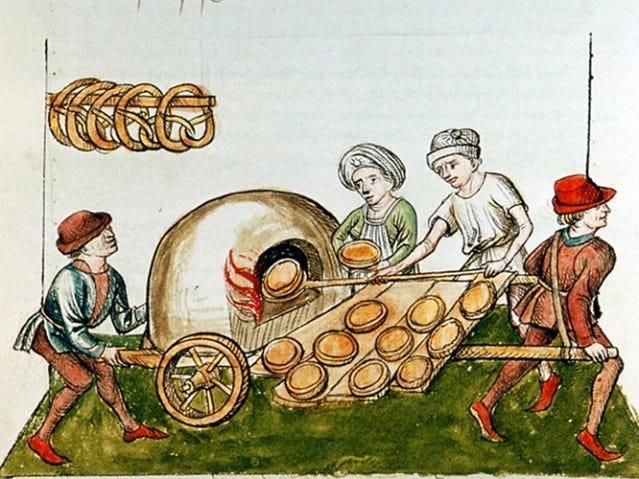 Medieval sketch of traveling pie vendor