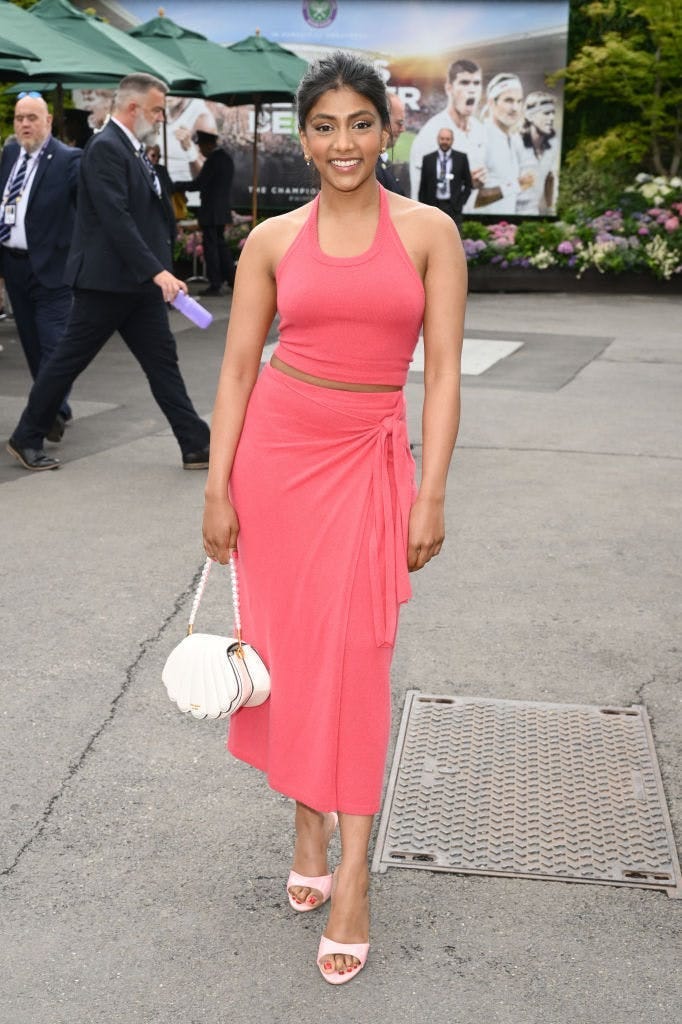 Charithra Chandran in a matching pink tank and skirt celebrities at wimbledon 2023