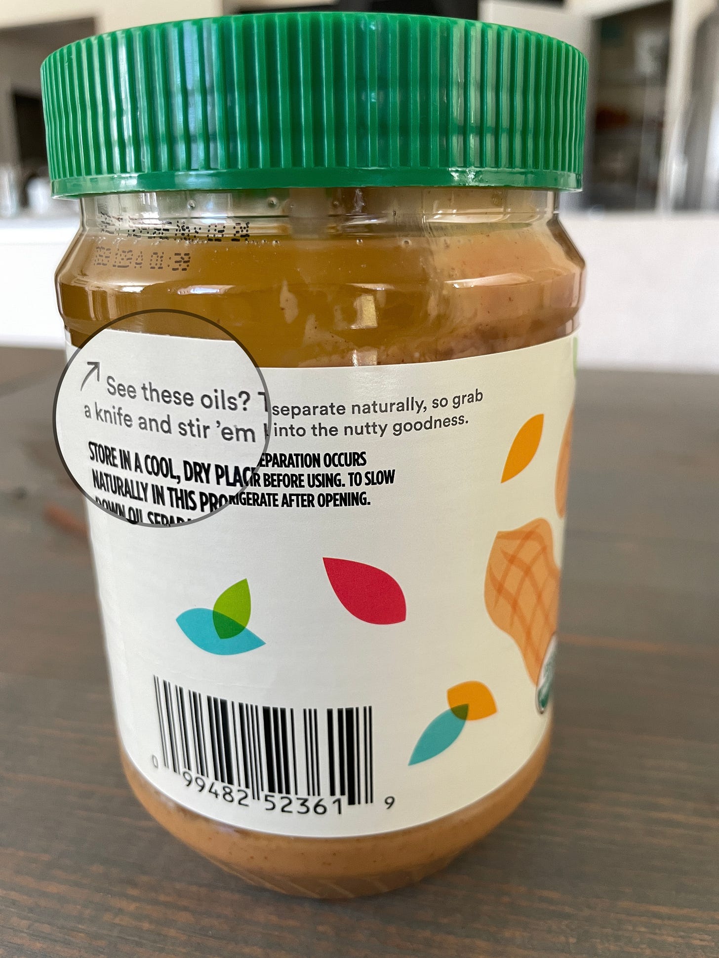 Peanut butter container highlighting the oil separation