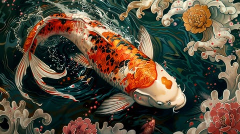 Colorful koi fish tattoo with detailed scales.