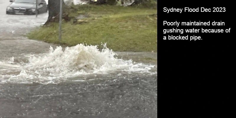 Sydney Flood Dec 2023 Gushing Water