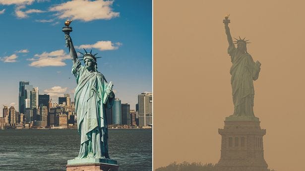 New York City blanketed in 'Mars-like' smog in 'apocalyptic' before and  after pics - Mirror Online