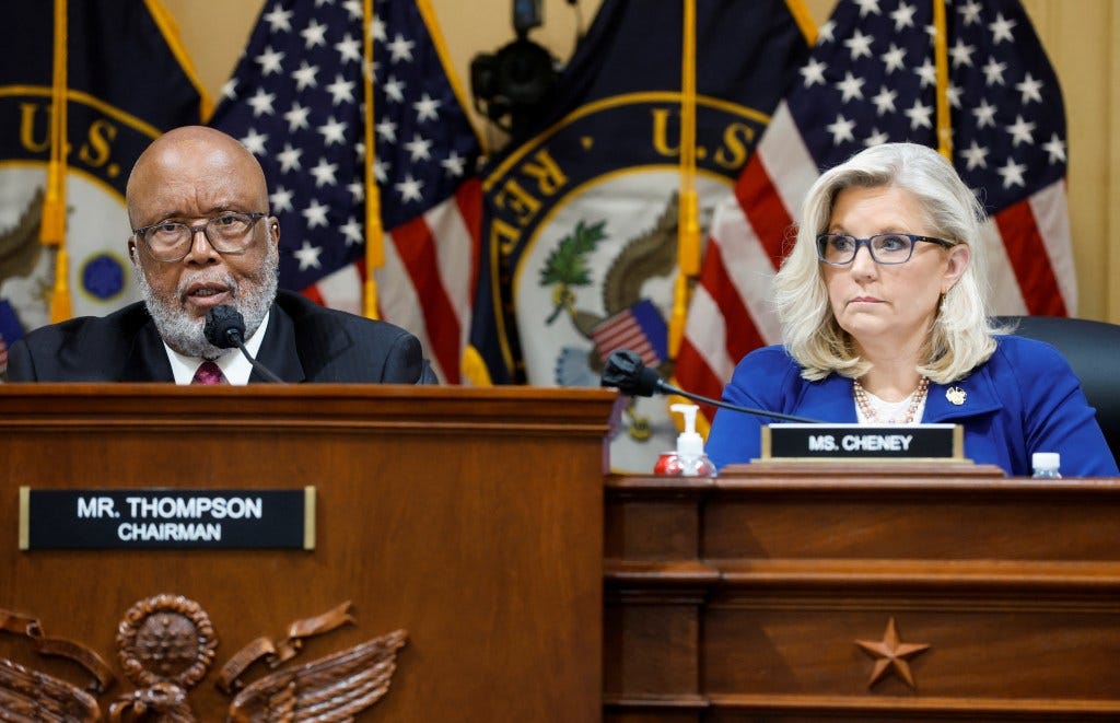 House Select Committee Chairman Rep. Bennie Thompson and Vice Chair Rep. Liz Cheney during a public hearing to investigate the Jan. 6, 2021 Attack on the US Capitol on Oct. 13, 2022.