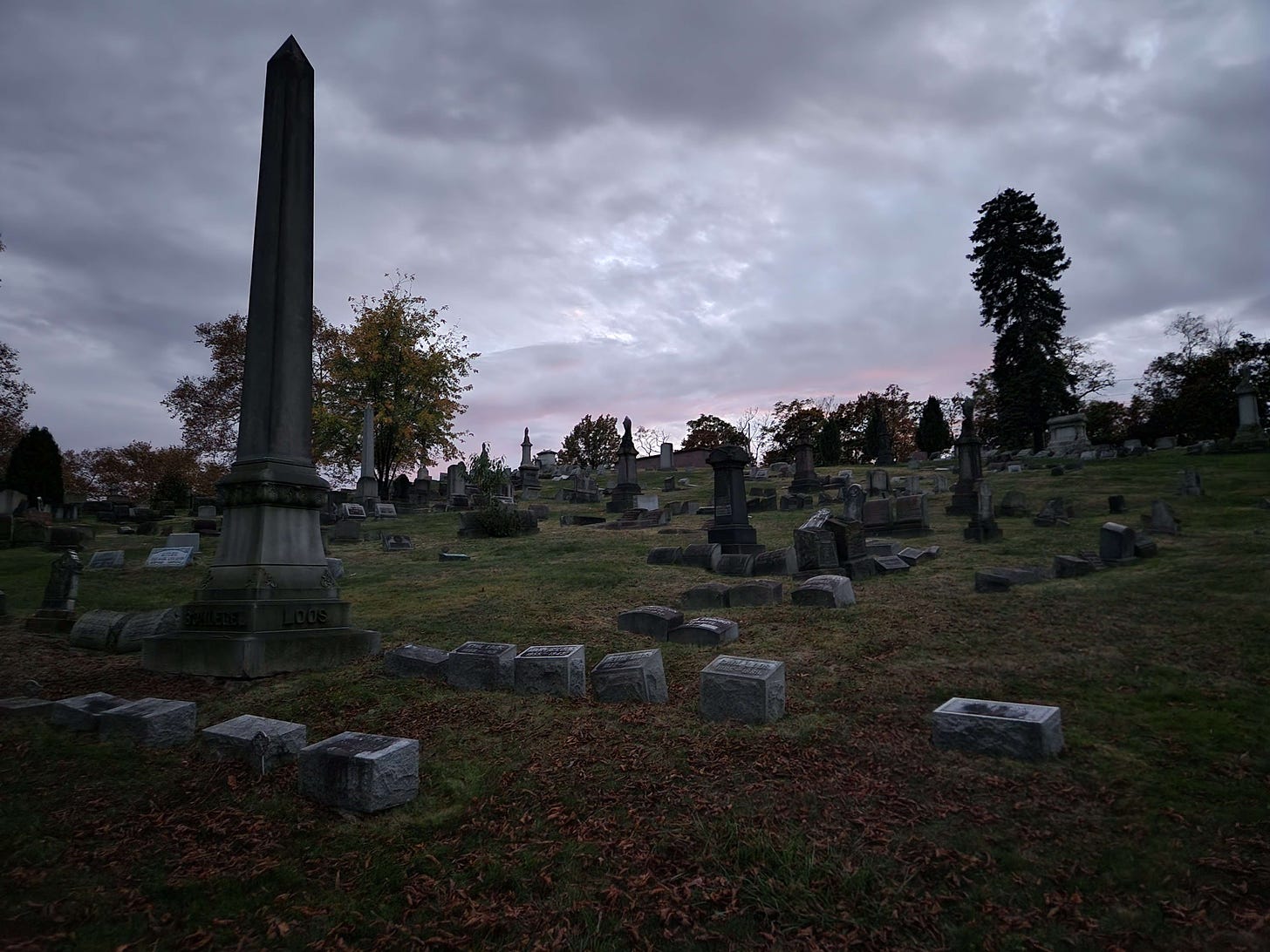 image: a cemetery on a cloudy Autumn day