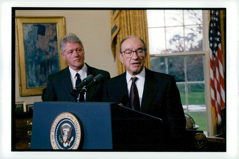 Alan Greenspan, USA: s ekonom och centralbankens president, tillsamman