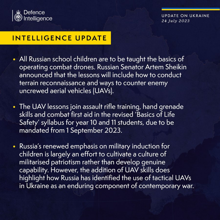 Latest Defence Intelligence update on the situation in Ukraine - 24 July 2023