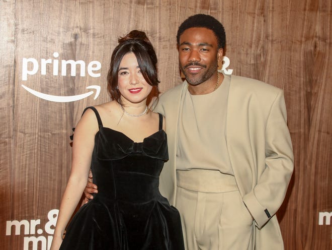 Actors Maya Erskine, left, and Donald Glover attend the Amazon Prime Video television series premiere of "Mr. & Mrs. Smith" at Weylin in New York.