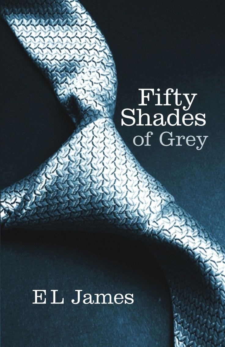 This may contain: the cover of fifty shades of grey by e j james, with an image of a woman's torso