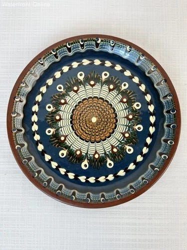 Bulgarian Troyan Redware Glazed Pottery 11" Decorative Wall Plate Blue - Picture 1 of 4