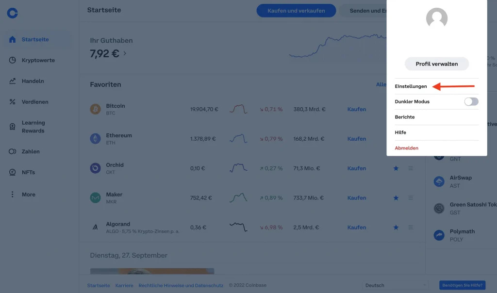 Coinbase API Einstellungen Steuer