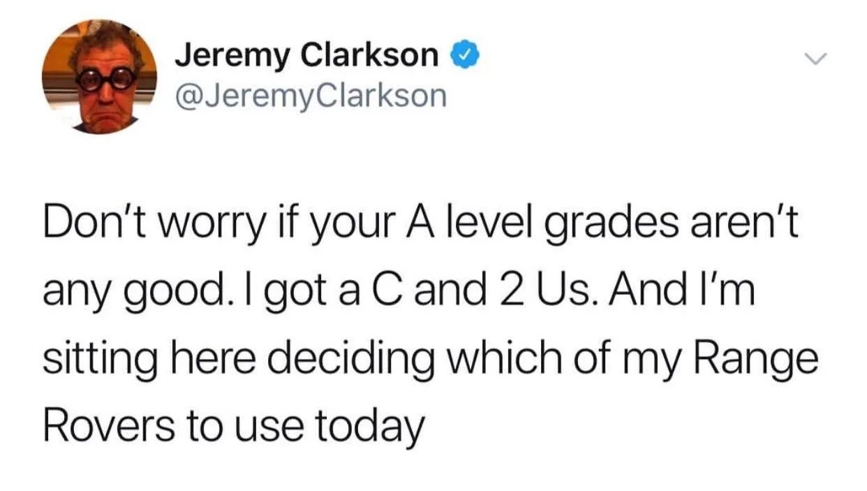 Jeremy Clarkson A Level Tweet