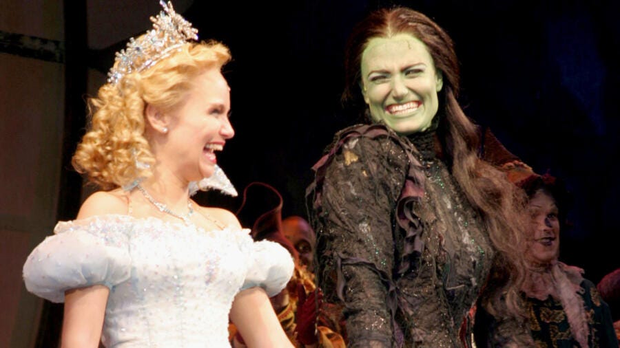 Kristin Chenoweth and Idina Menzel during the Wicked curtain call.