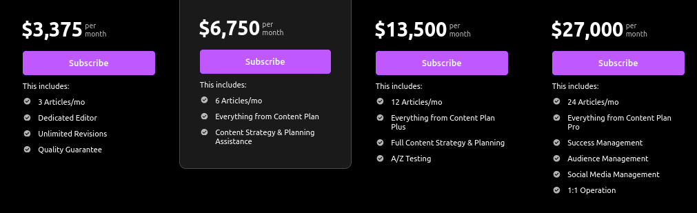 Screenshot of pricing plans