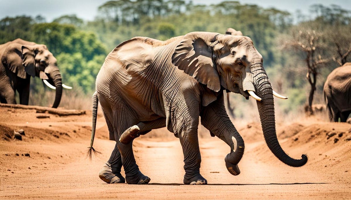 Elephant with front leg raised