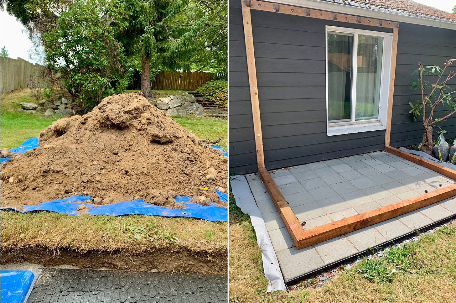 Photos of the dirt we excavated and the catio frame