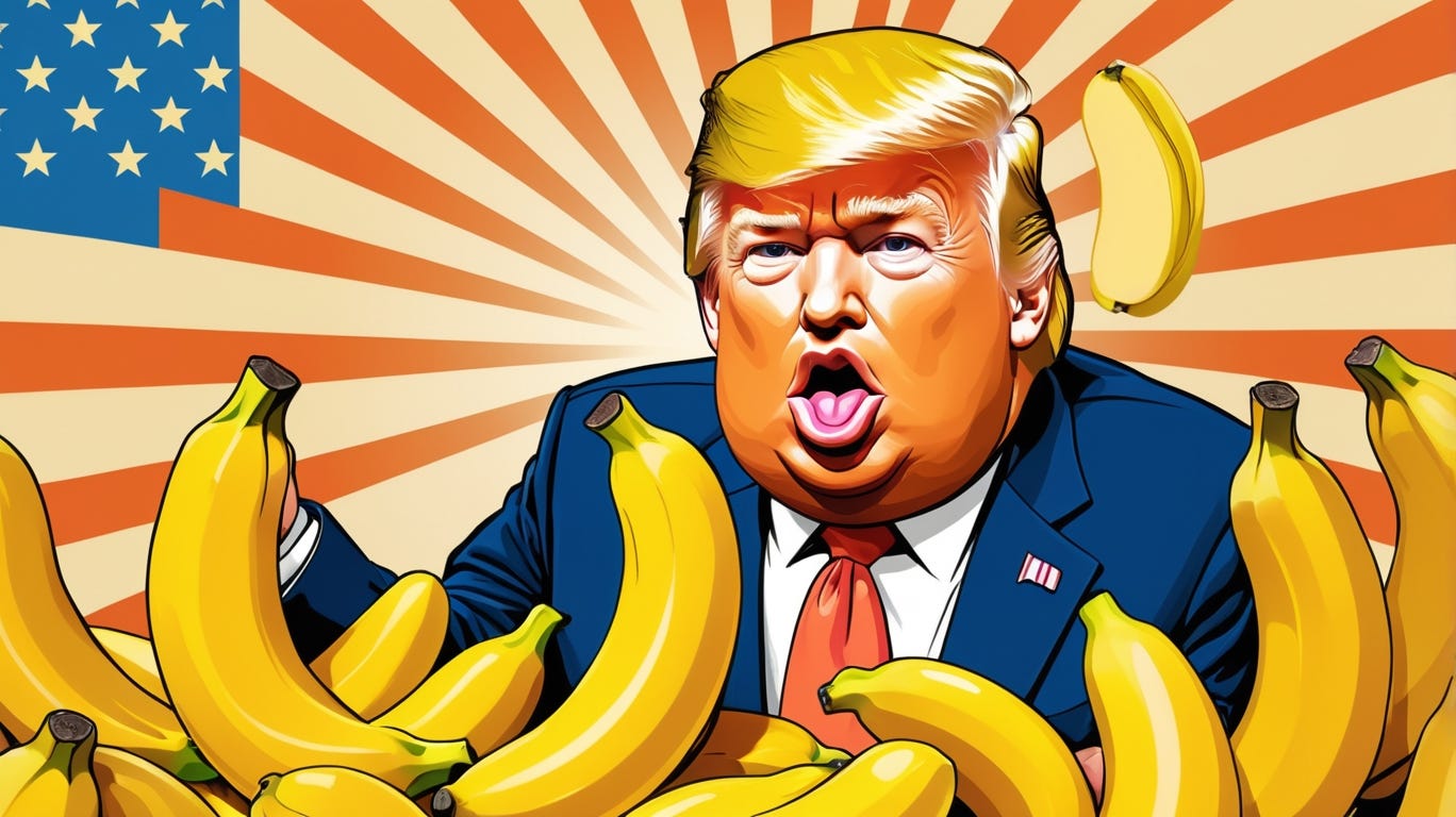 trump as an orange mr. potato head dictator talking into a banana