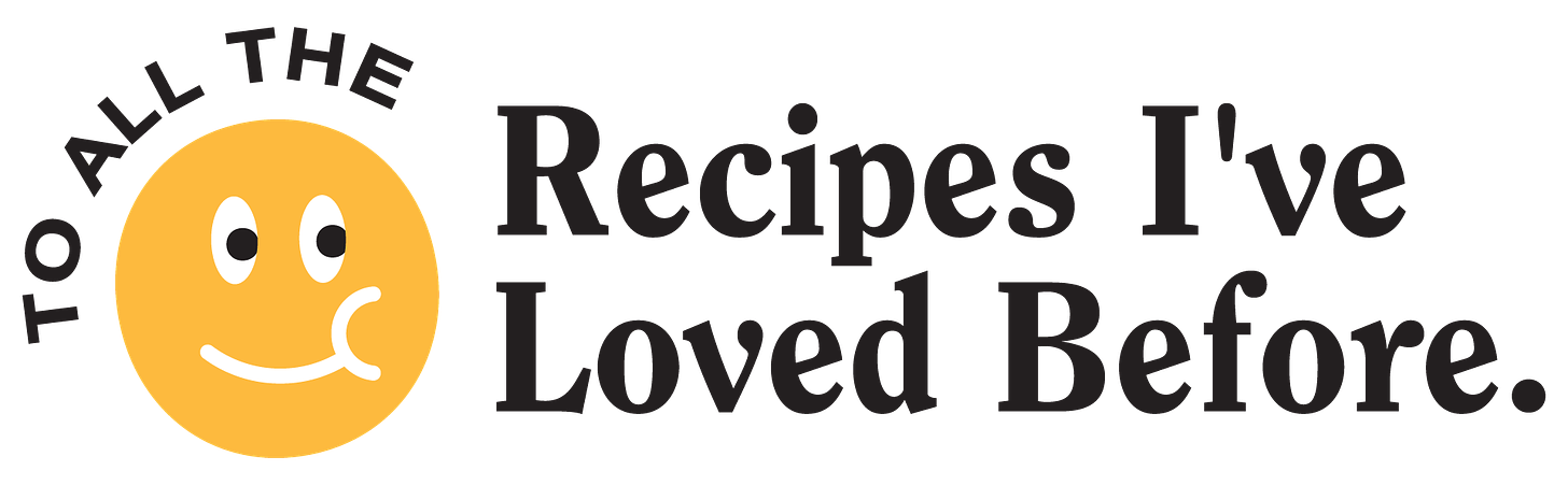 To All the Recipes I've Loved Before text logo with a smiling, chewing face