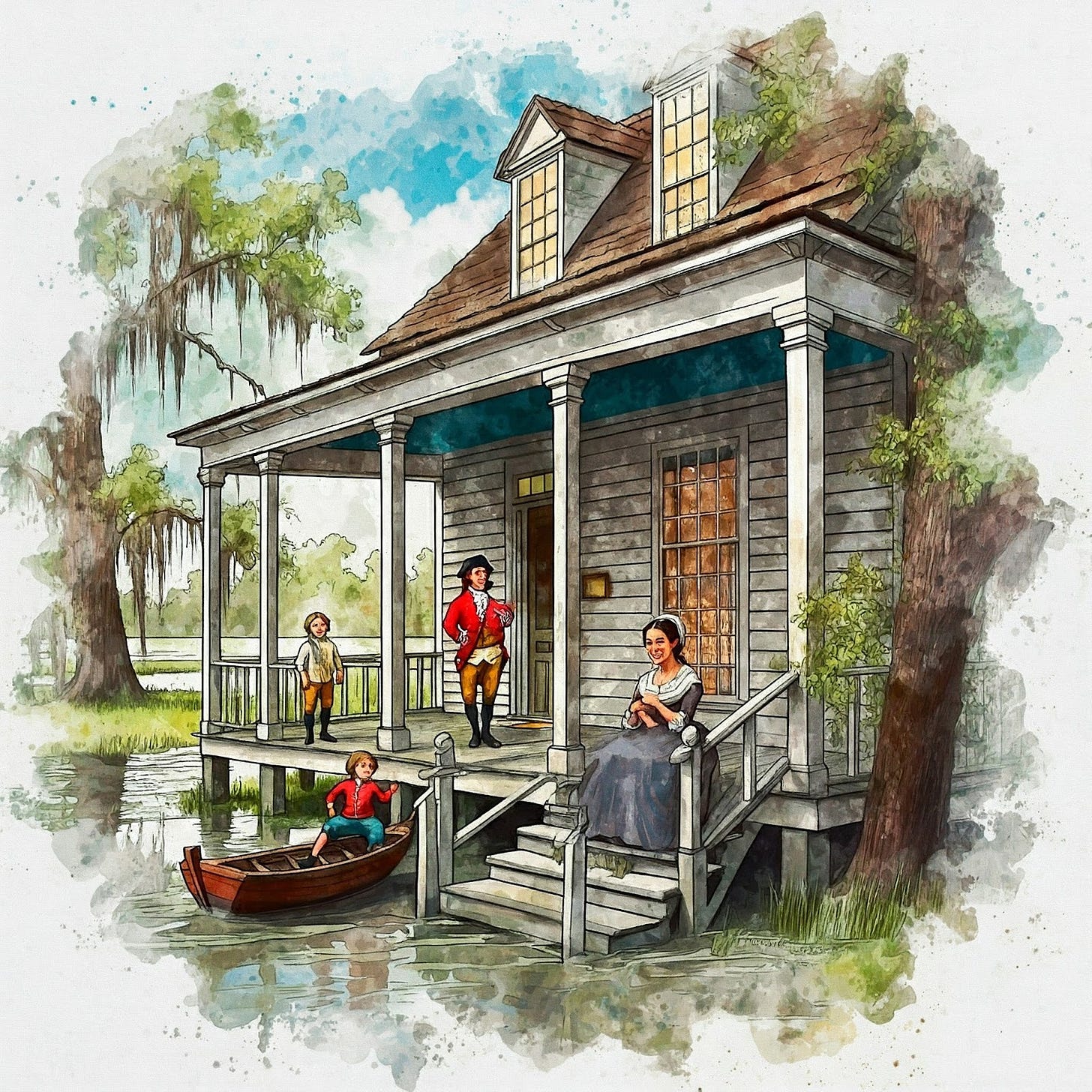 Image of the Jean Francois Navarre early family home in Bayou Lafourche in 1788.