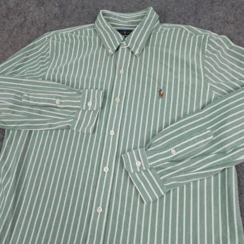 Polo Ralph Lauren Shirt Mens XL Green White Knit Oxford Flesh Pony Button Down - Picture 1 of 12