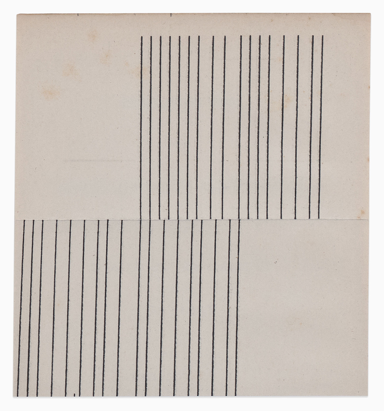 Victoria Burge, Graphs & Grids, (detail), (typewritten ink on paper in 11 parts, accompanied by an enclosure of binder’s board with foil stamp in two parts and a paper folder; installation dimensions are variable), 2023 [Krakow Witkin Gallery, Boston, MA. © Victoria Burge]