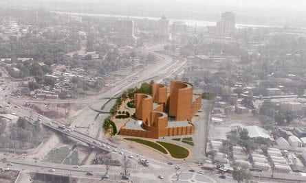 An aerial view of the plans for a building complex in the middle of a city