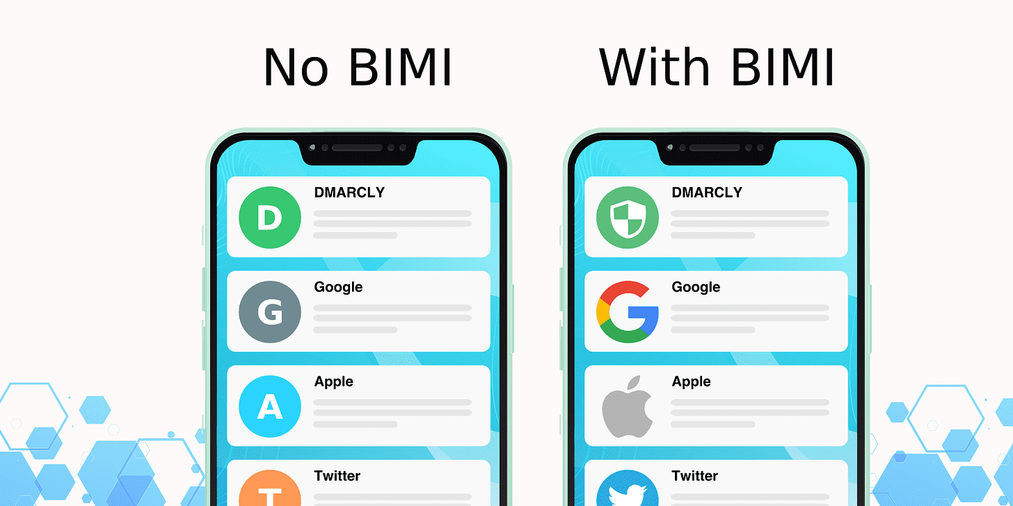 How email messages appears, with and without BIMI