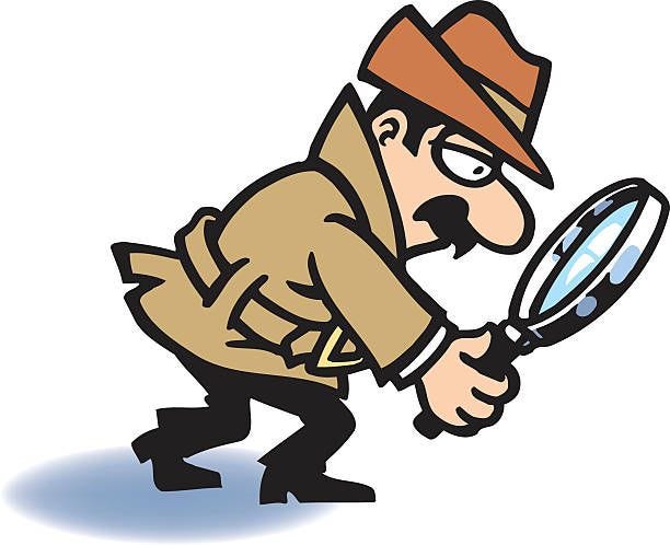 cartoon drawing of detective with magnifying glass - detective magnifying glass stock illustrations