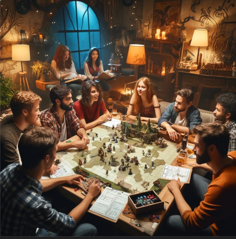 A group of friends playing Dungeons & Dragons — Created by Dall-E