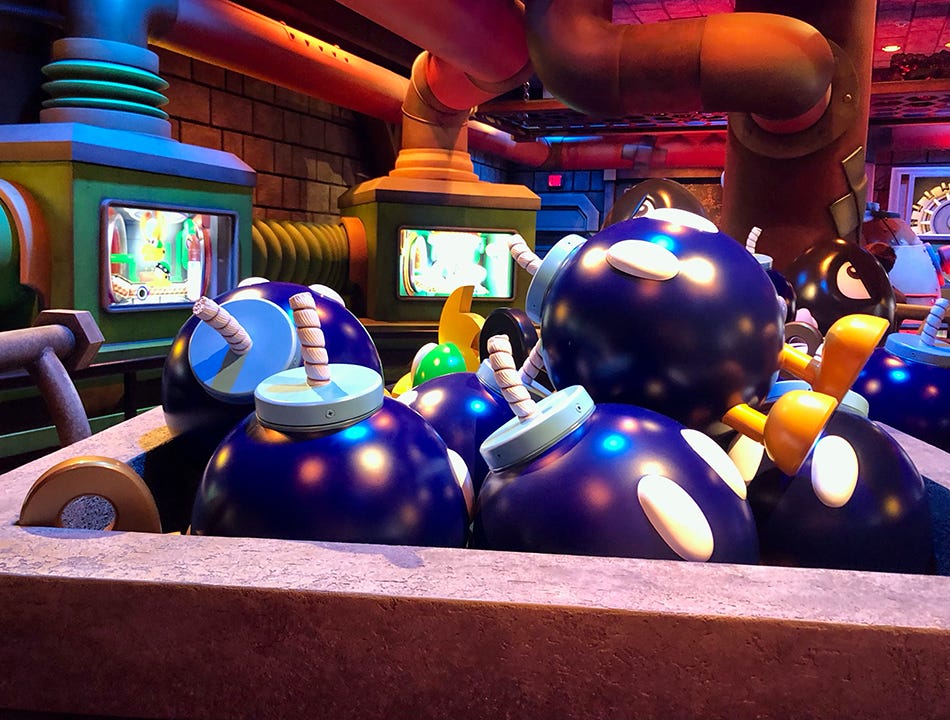 Bob-ombs in Mario Kart attraction at Universal Hollywood