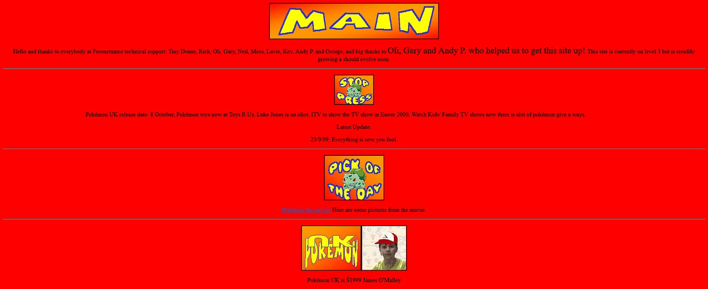 One of the earliest screenshots of the community, taken in October 1999