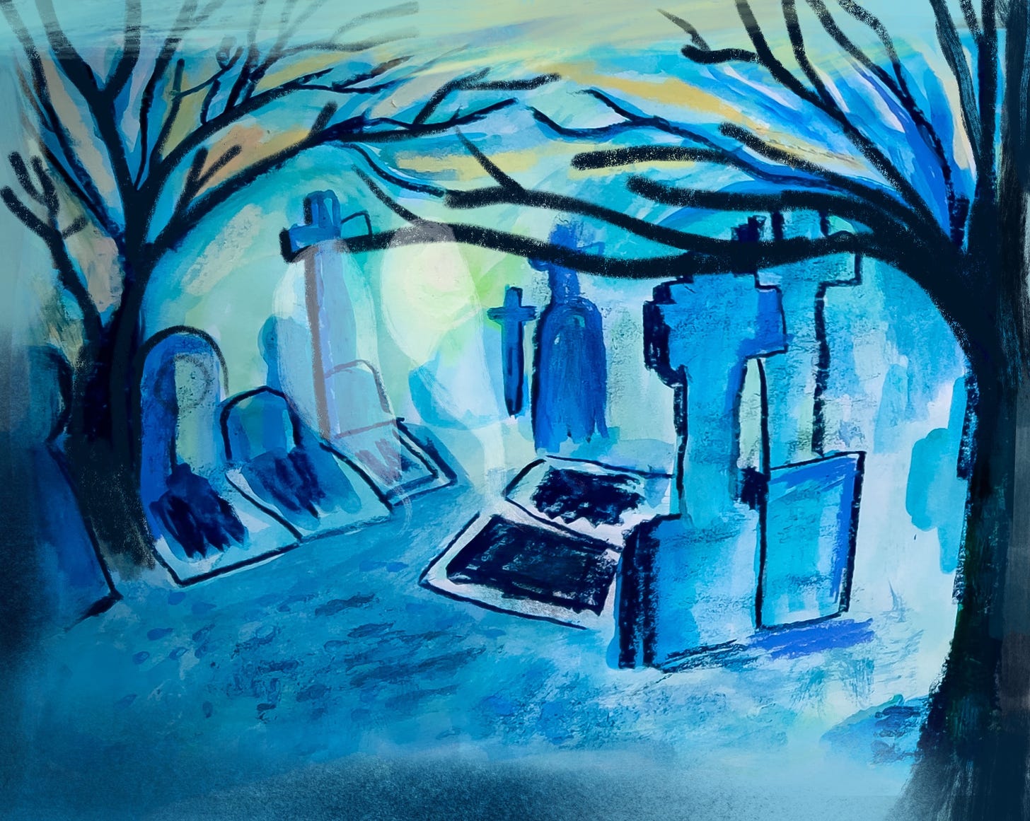 spooky cemetery illustration by Beth Spencer