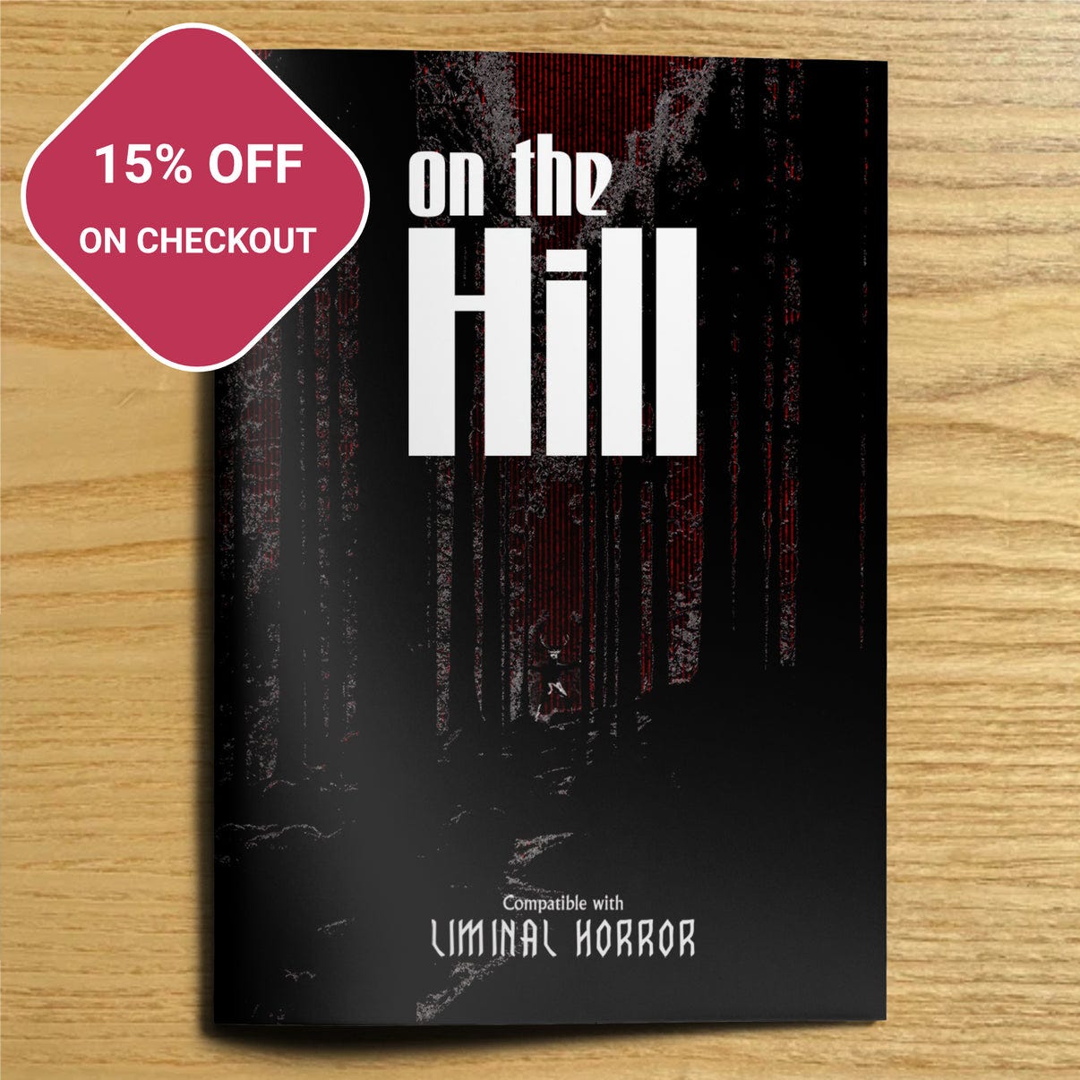 On the hill zine cover, featuring a dark forest