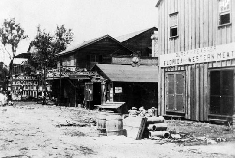 The Lobby pool hall, single story building on the right along Avenue D, or South Miami Avenue, in 1896.