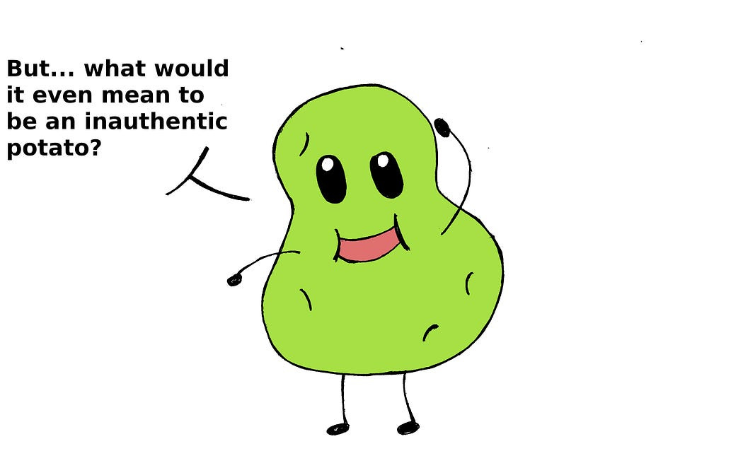 Cartoon of potato asking what it means to be authentic.